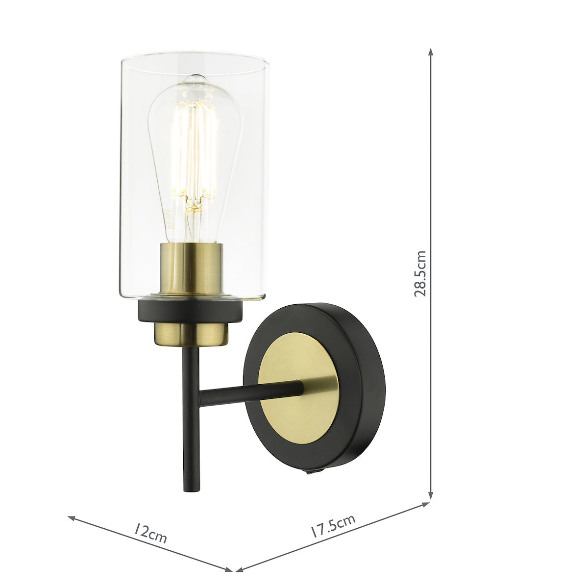 Abel Wall Light Satin Black & Gold with Glass Shade s<br>Satin Black