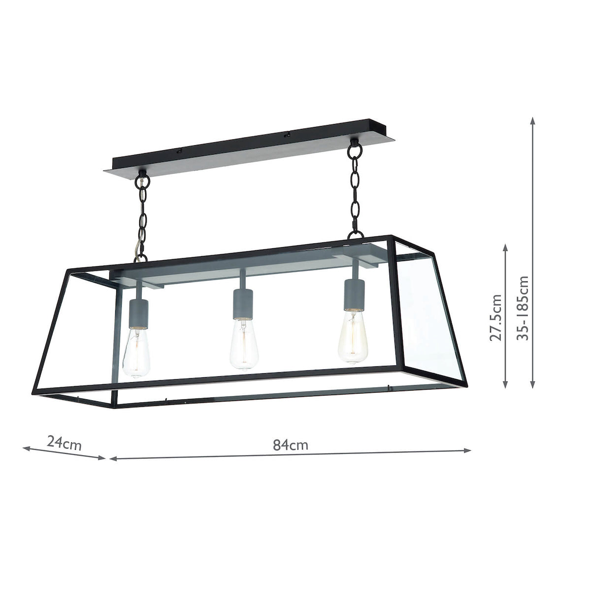 Academy 3 Light Pendant Black<br>Matt Black