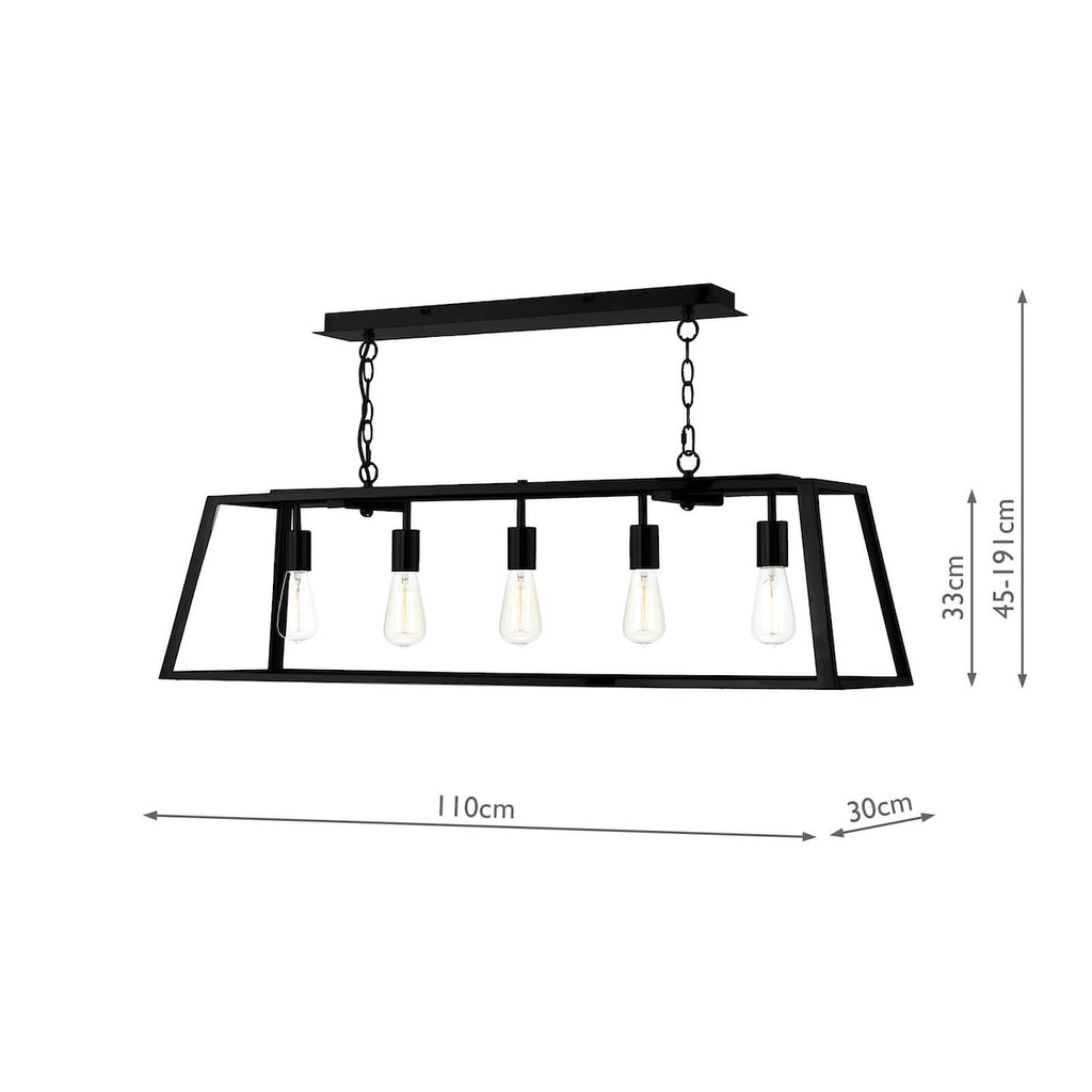 Academy 5 Light Pendant Black<br>Matt Black