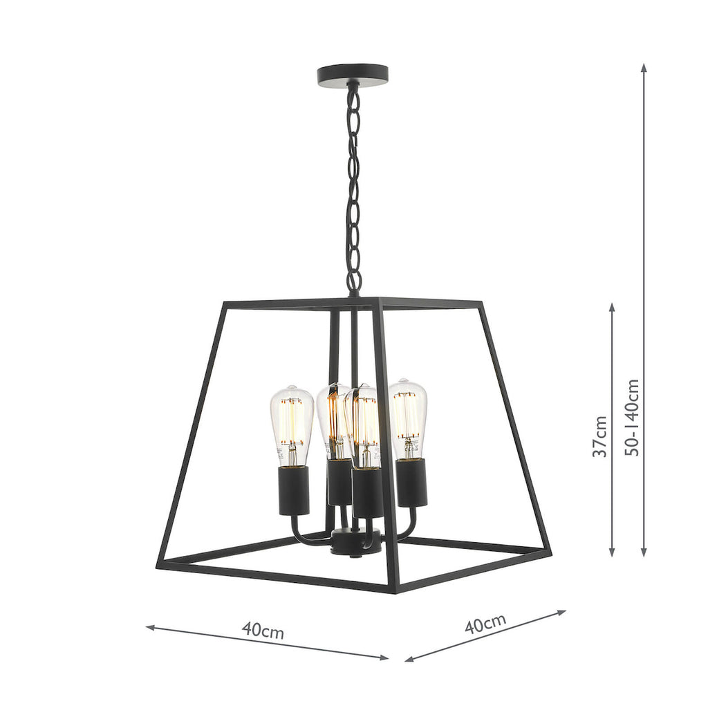 Academy 4 Light Lantern Black<br>Matt Black