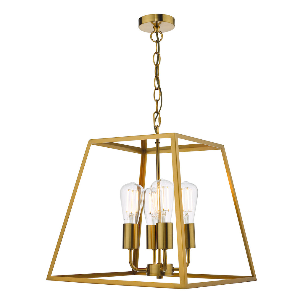 Academy 4 Light Lantern Natural Brass<br>Natural Solid Brass