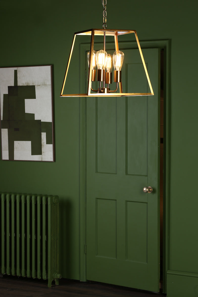 Academy 4 Light Lantern Natural Brass<br>Natural Solid Brass