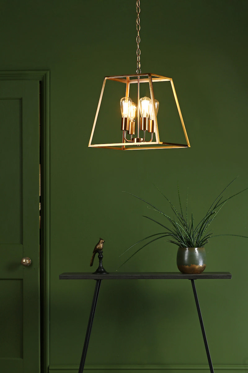 Academy 4 Light Lantern Natural Brass<br>Natural Solid Brass
