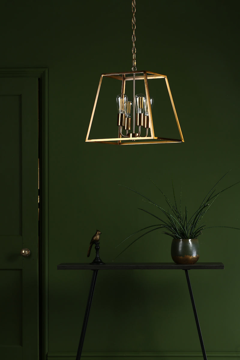 Academy 4 Light Lantern Natural Brass<br>Natural Solid Brass
