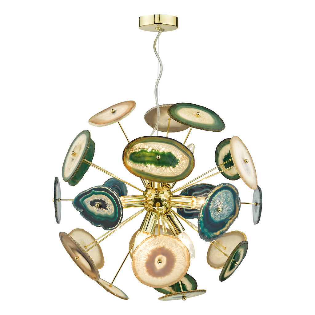 Achates 9 Light Pendant Agate & Gold<br>Polished Gold