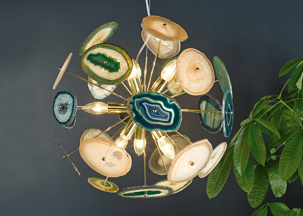Achates 9 Light Pendant Agate & Gold<br>Polished Gold