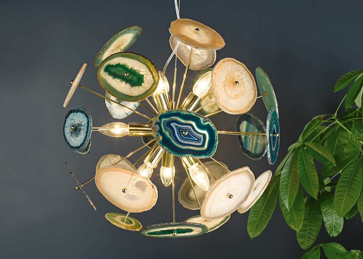 Achates 9 Light Pendant Agate & Gold<br>Polished Gold