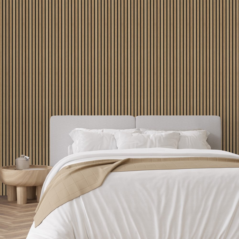 Natural Oak Premium Decorative Acoustic Slat Wall Panel - 2400mm x 600mm