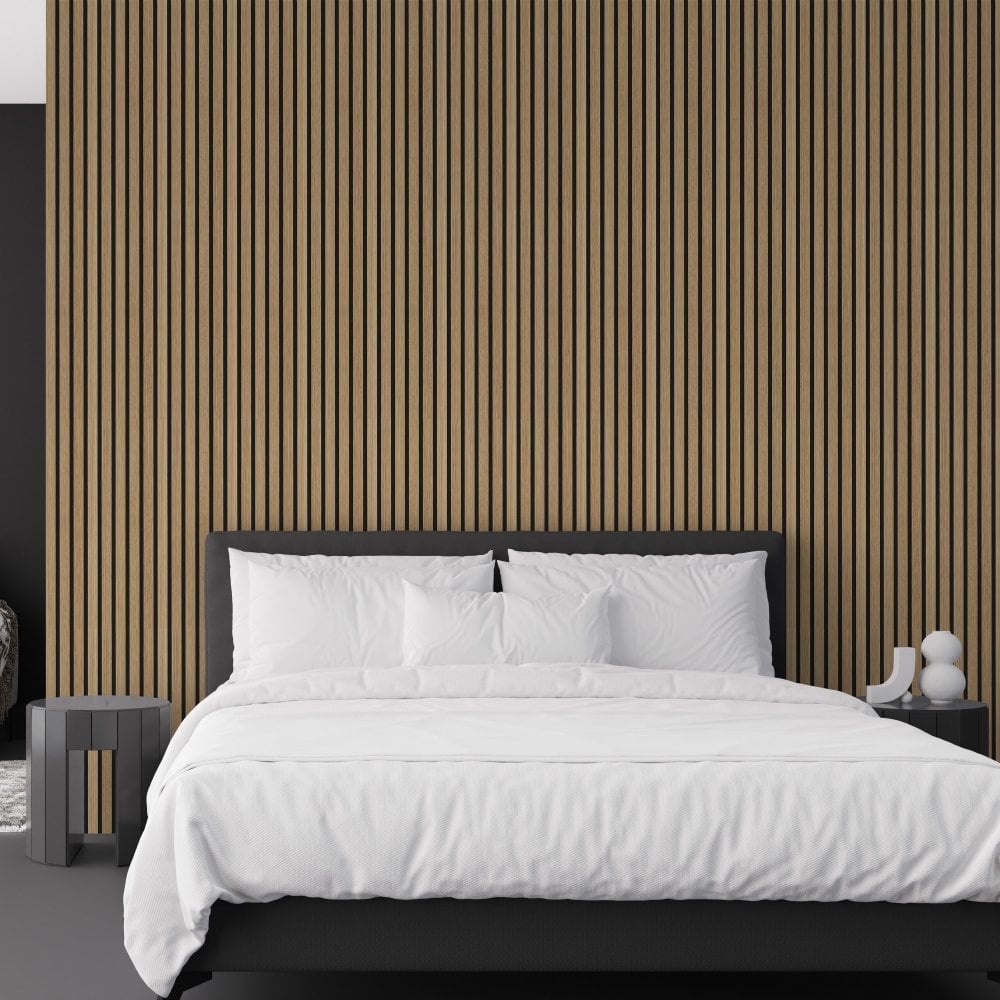 Natural Oak Premium Decorative Acoustic Slat Wall Panel - 2400mm x 600mm
