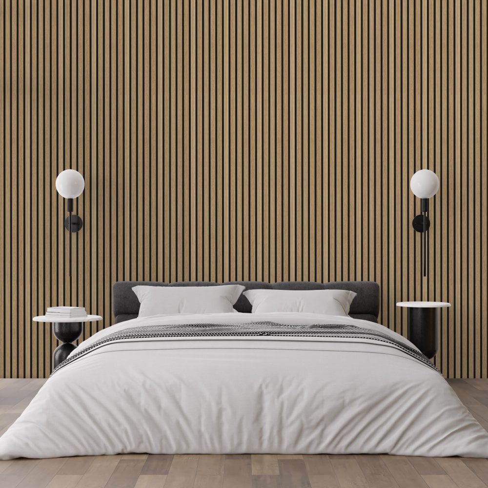 Natural Oak Premium Decorative Acoustic Slat Wall Panel - 2400mm x 600mm