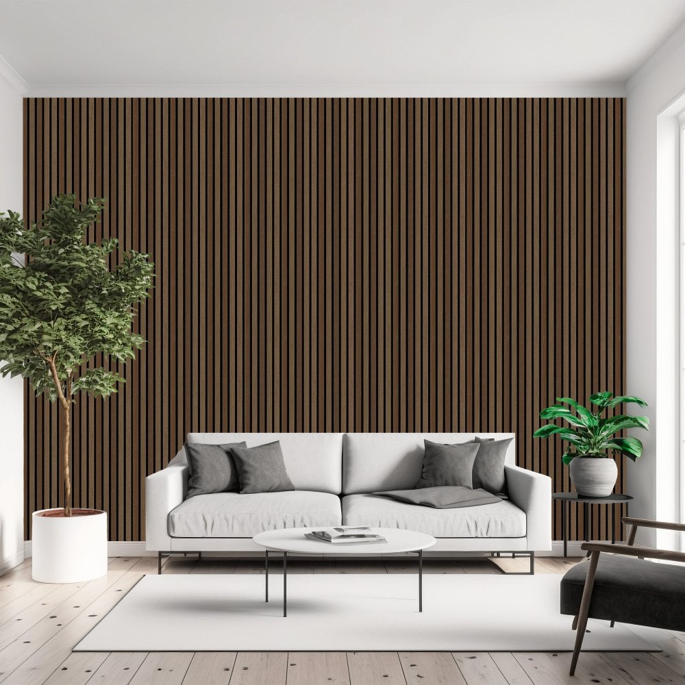 Walnut Premium Decorative Acoustic Slat Wall Panel - 2400mm x 600mm