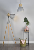 Adna Floor Lamp Grey &amp; Natural WoodMatt Grey