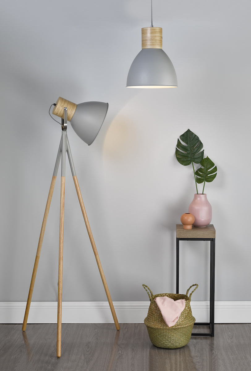 Adna Floor Lamp Grey &amp; Natural WoodMatt Grey
