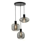 Aiden 3 Light Cluster Pendant Satin Black & Smoked<br>Smoked Glass