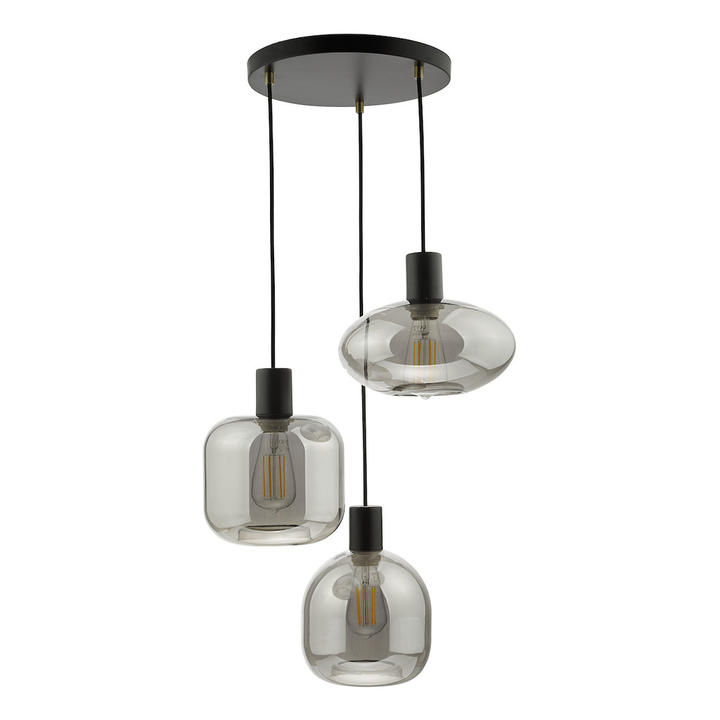 Aiden 3 Light Cluster Pendant Satin Black & Smoked<br>Smoked Glass
