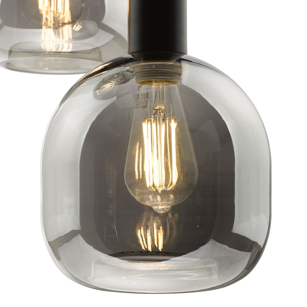 Aiden 3 Light Cluster Pendant Satin Black & Smoked<br>Smoked Glass