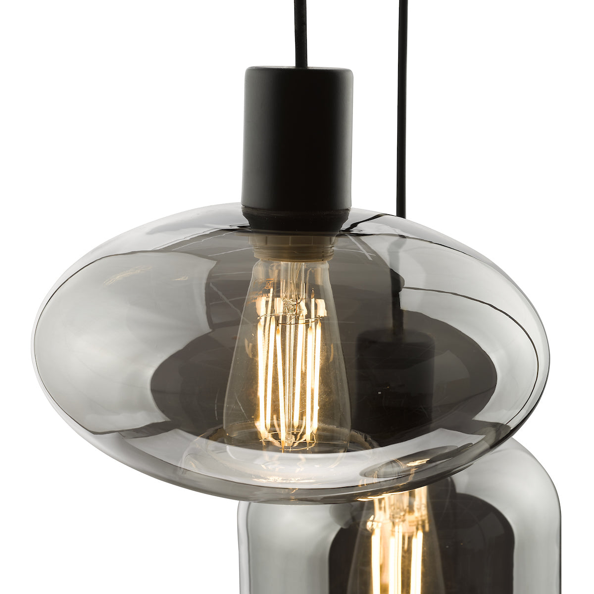 Aiden 3 Light Cluster Pendant Satin Black & Smoked<br>Smoked Glass
