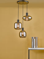 Aiden 3 Light Cluster Pendant Satin Black & Smoked<br>Smoked Glass