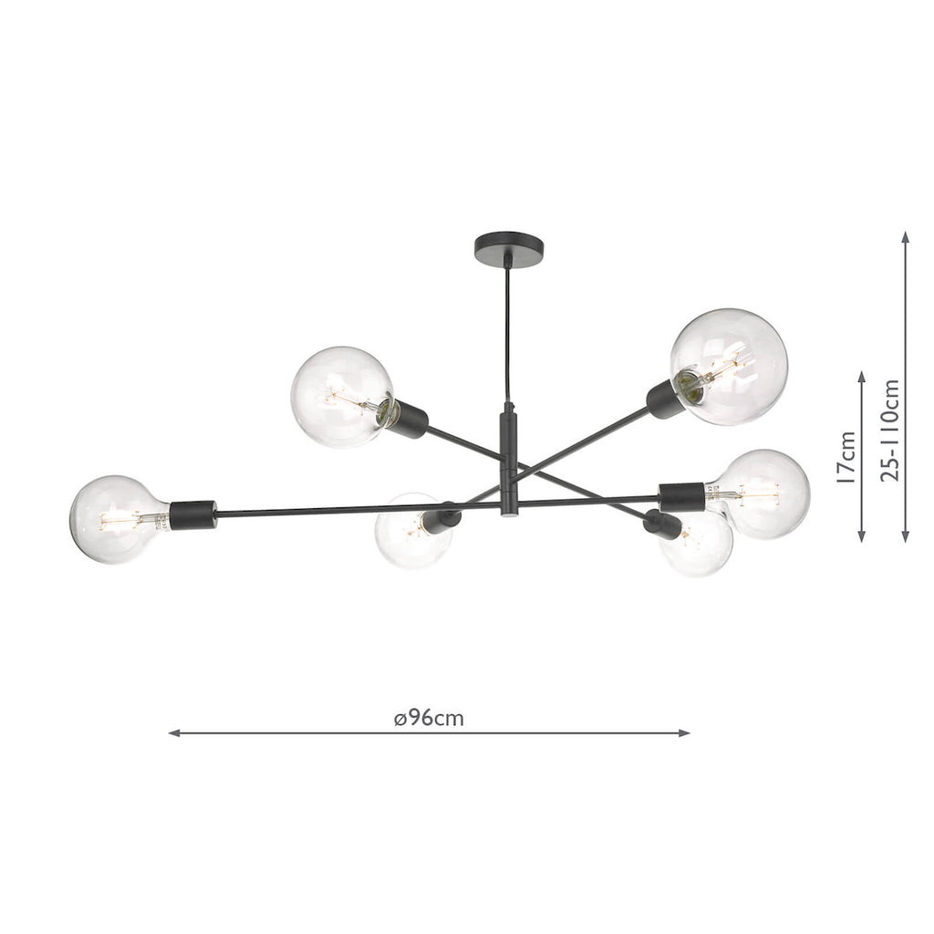 Alana 6 Light Pendant Black<br>Matt Black