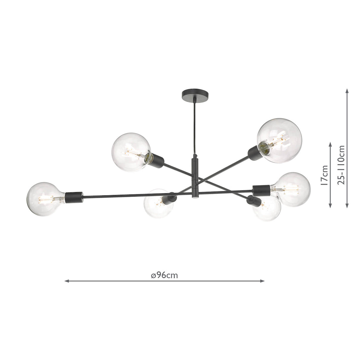 Alana 6 Light Pendant Black<br>Matt Black
