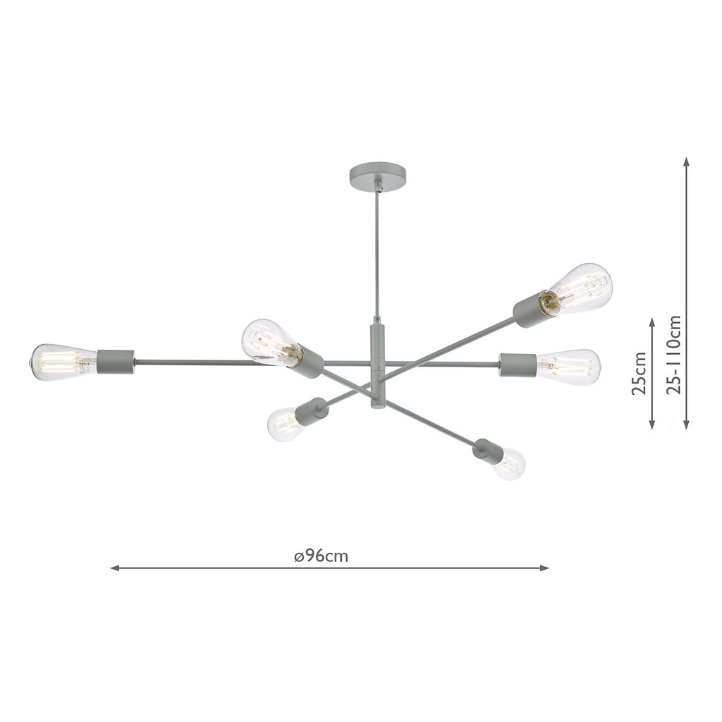 Alana 6 Light Armed Fitting Matt Grey<br>Matt Grey