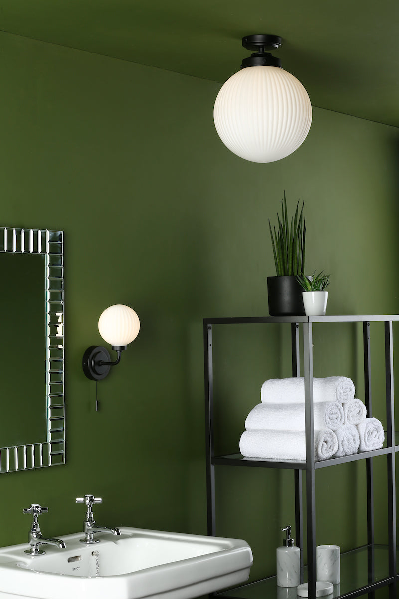 Alrik Bathroom Flush Matt Black Opal Glass IP44<br>Matt Black