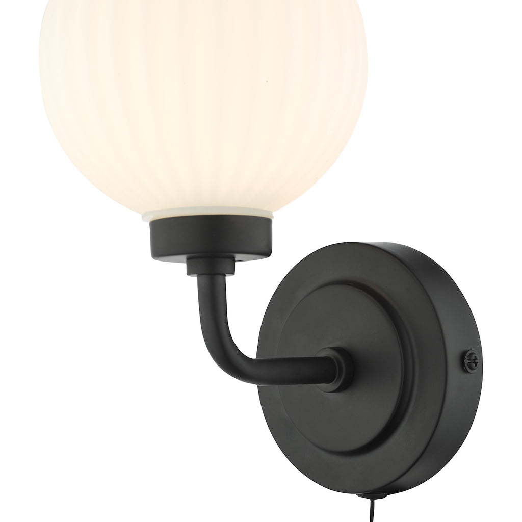 Alrik Bathroom Wall Light Matt Black Opal Glass IP44<br>Matt Black