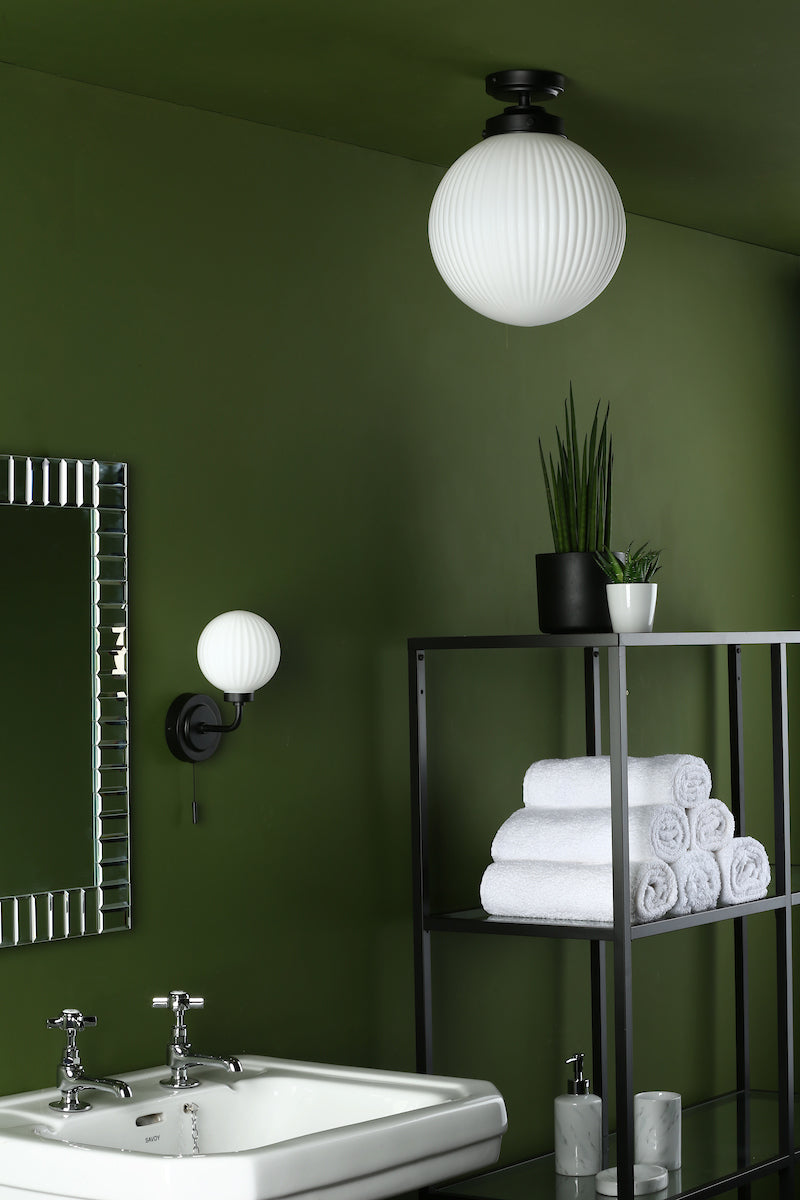 Alrik Bathroom Wall Light Matt Black Opal Glass IP44<br>Matt Black