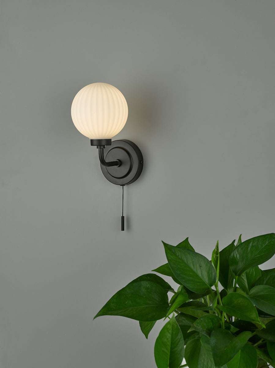 Alrik Bathroom Wall Light Matt Black Opal Glass IP44<br>Matt Black