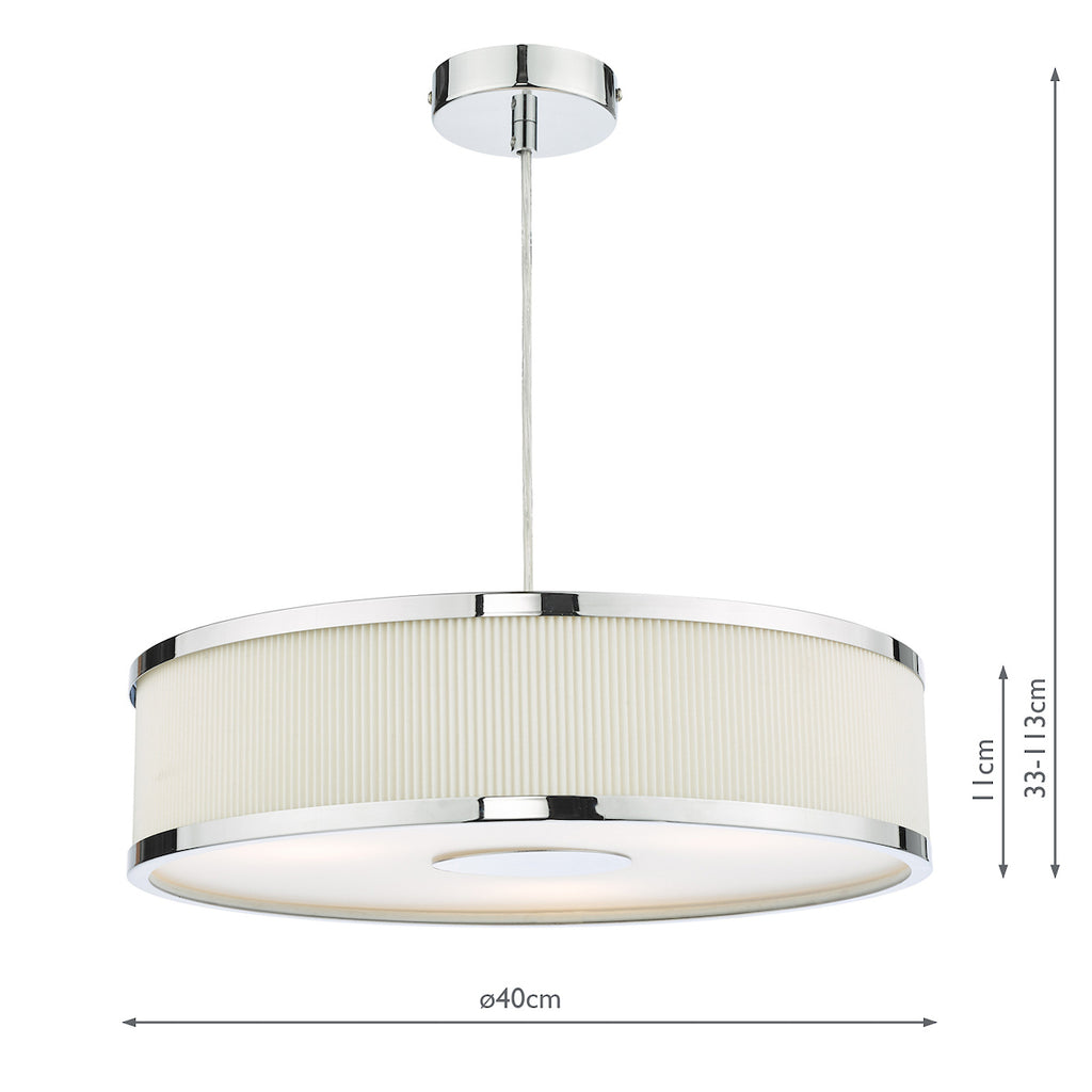 Alvaro 3 Light Single Pendant Polished Chrome Ivory<br>Polished Chrome