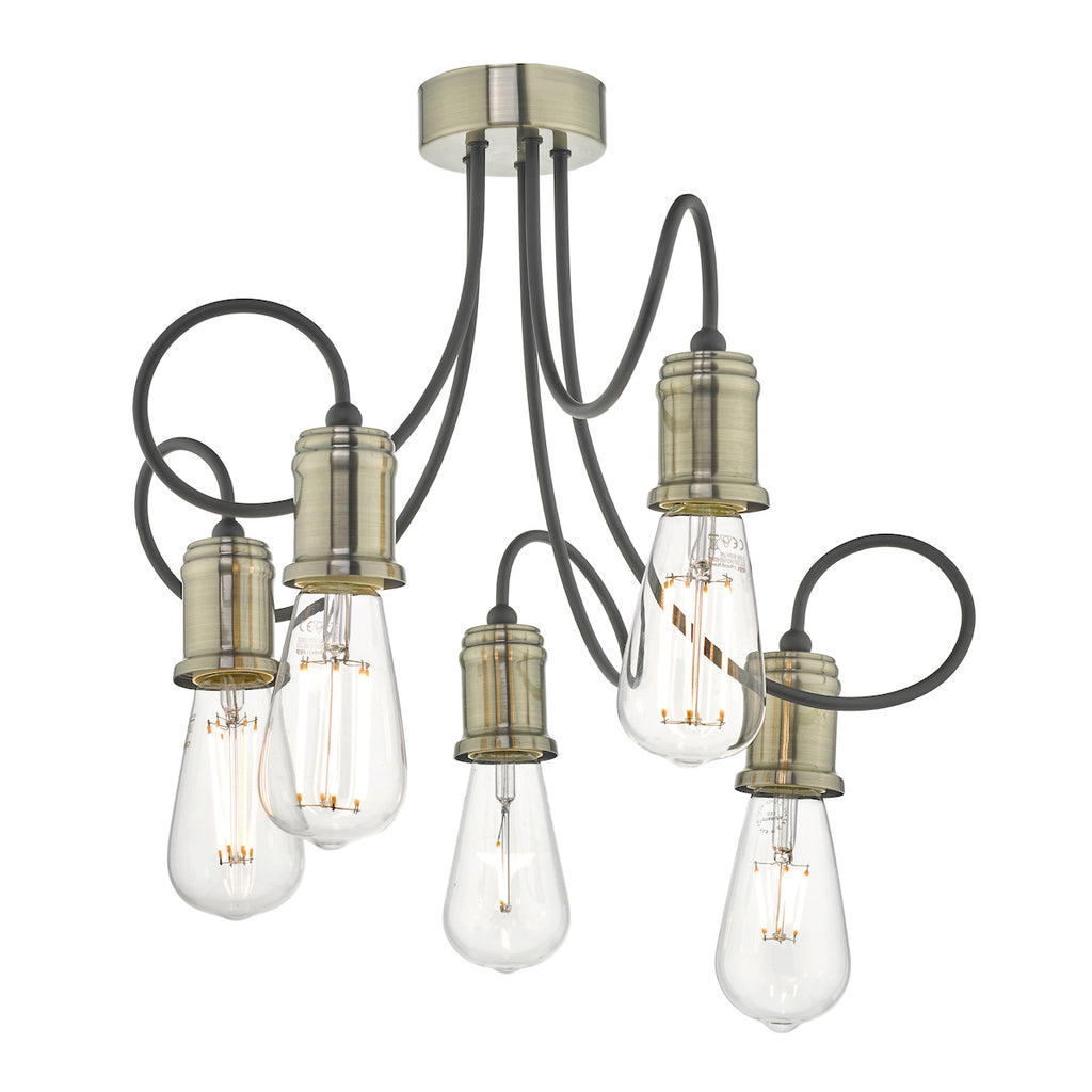 Alzbet 5 Light Semi Flush Antique Brass & Black<br>Antique Brass