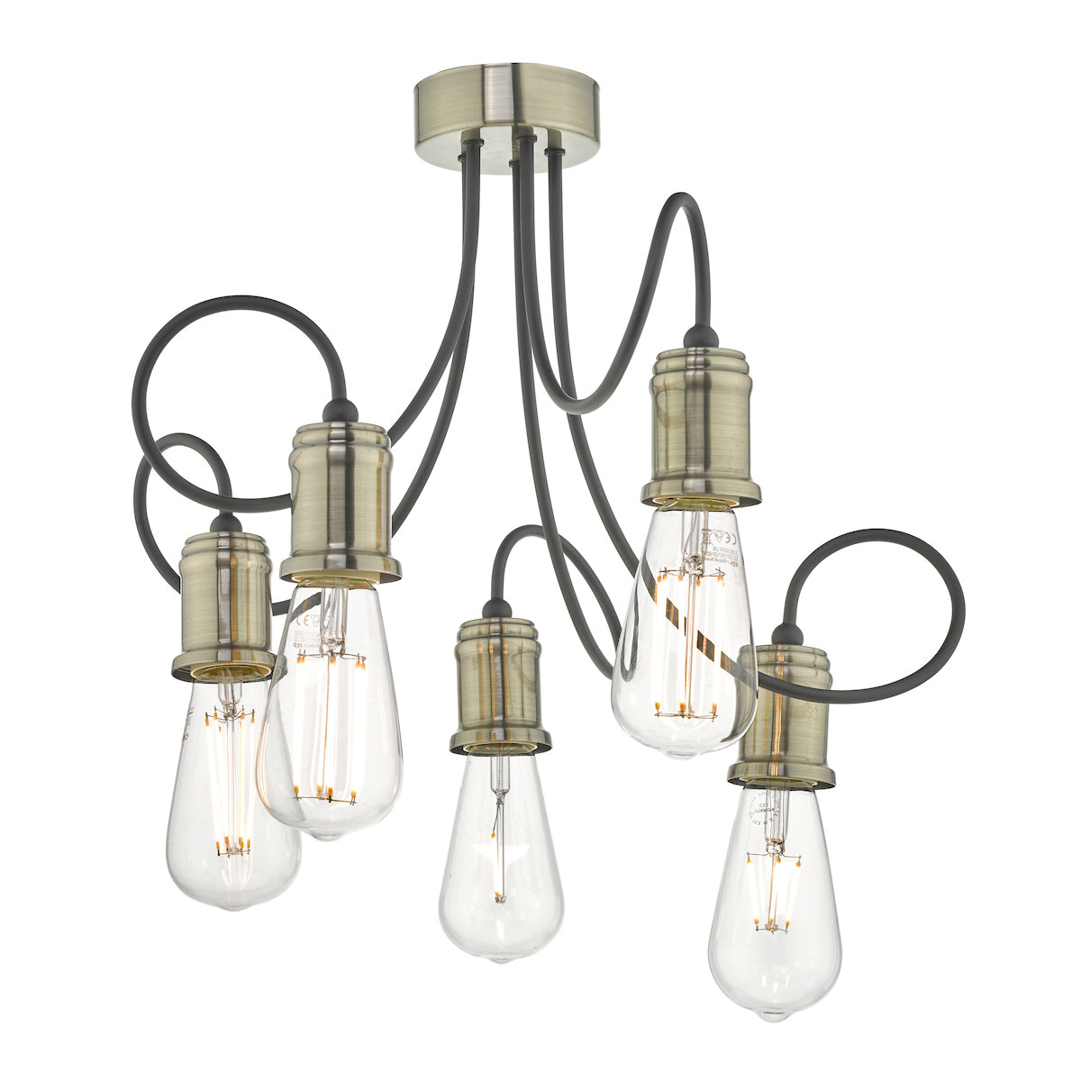 Alzbet 5 Light Semi Flush Antique Brass & Black<br>Antique Brass