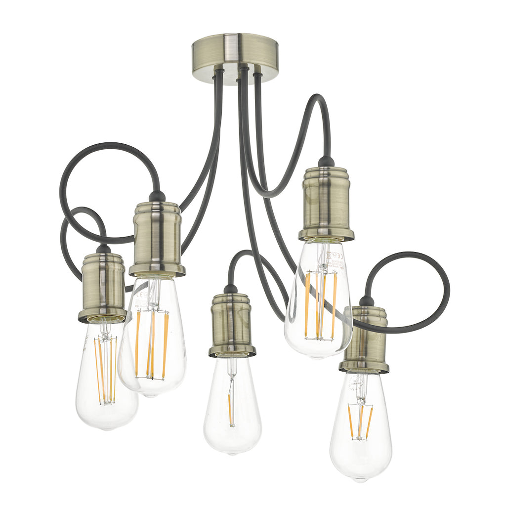 Alzbet 5 Light Semi Flush Antique Brass & Black<br>Antique Brass