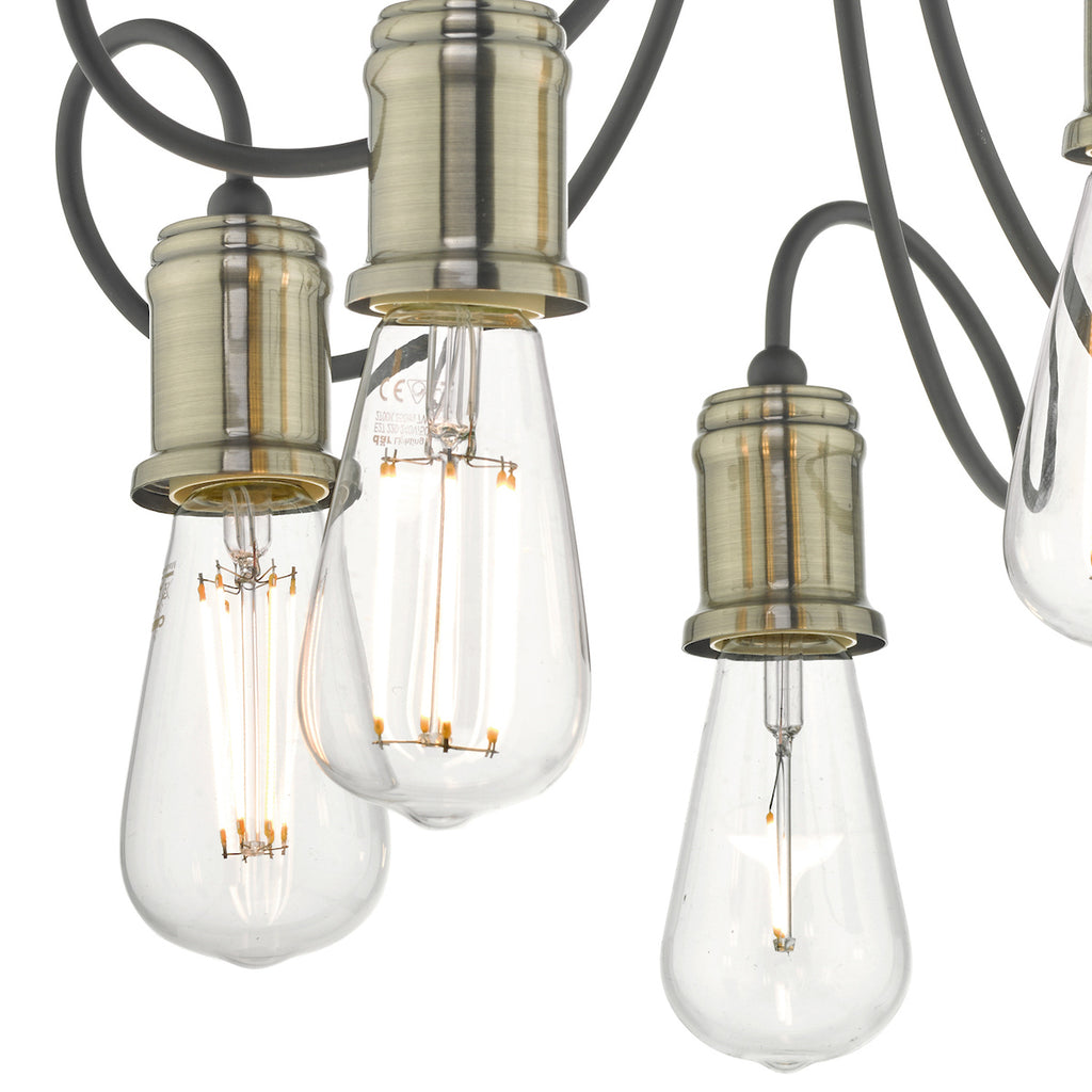 Alzbet 5 Light Semi Flush Antique Brass & Black<br>Antique Brass