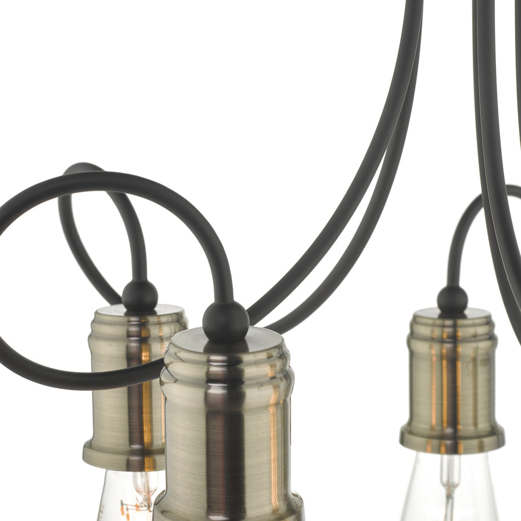 Alzbet 5 Light Semi Flush Antique Brass & Black<br>Antique Brass