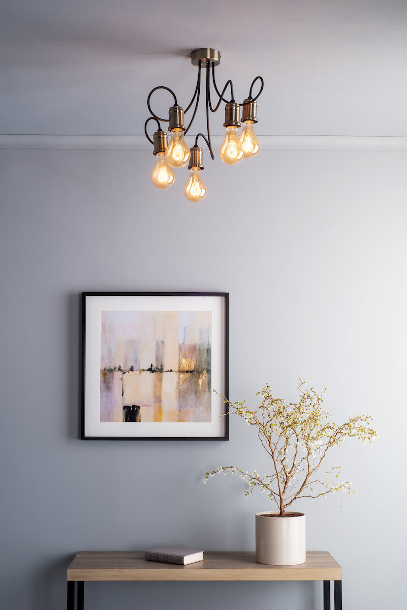 Alzbet 5 Light Semi Flush Antique Brass & Black<br>Antique Brass