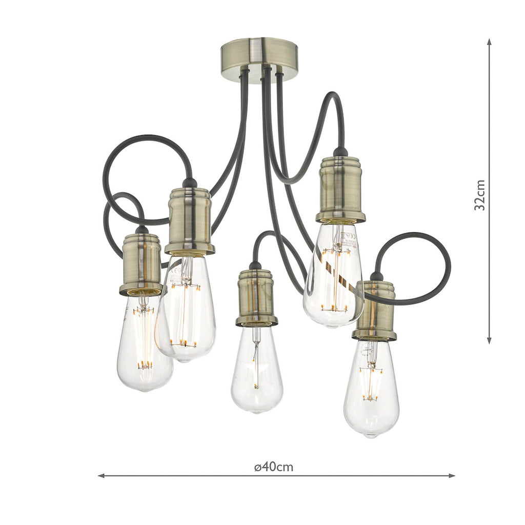 Alzbet 5 Light Semi Flush Antique Brass & Black<br>Antique Brass