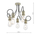 Alzbet 5 Light Semi Flush Antique Brass & Black<br>Antique Brass