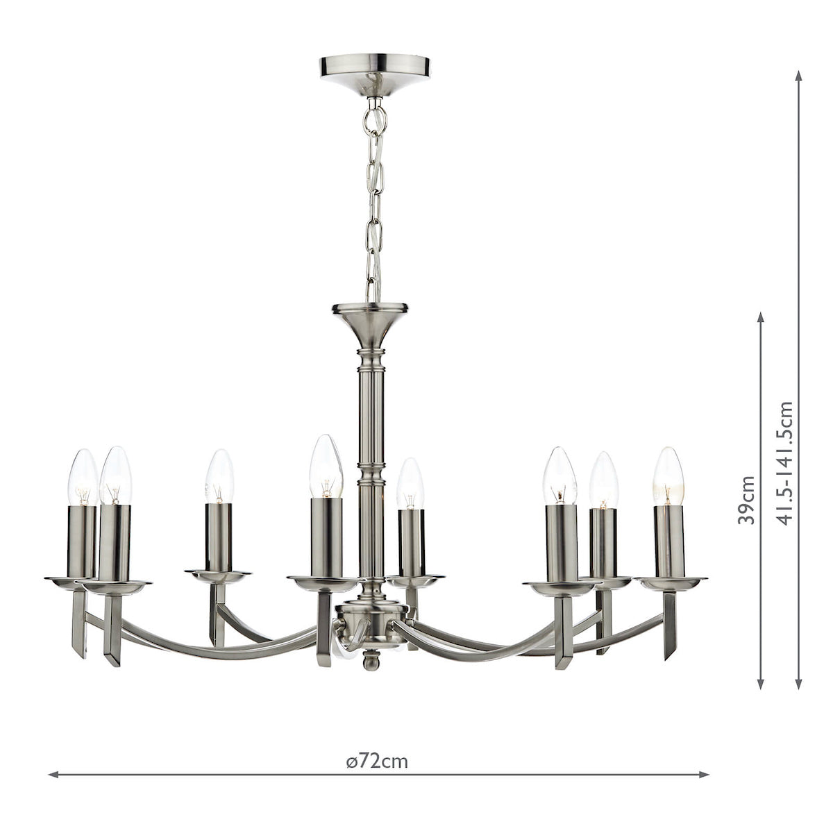 Ambassador 8 Light Dual Mount Chandelier Satin Chrome<br>Satin Chrome