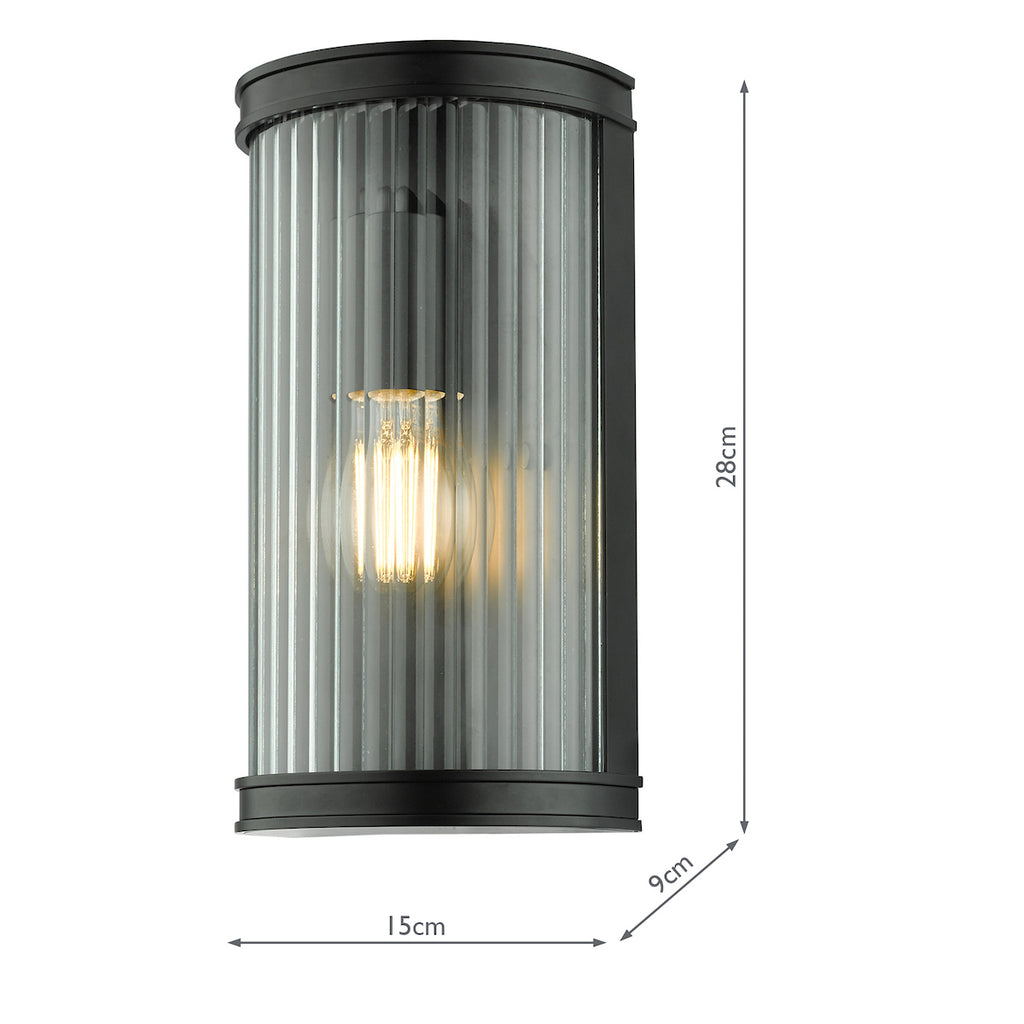 Anund Bathroom Wall Light Matt Black Ribbed Glass IP44<br>Matt Black