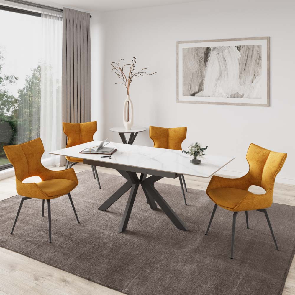 Aramis 160-200cm Gloss White Marble Ceramic Extending Dining Table