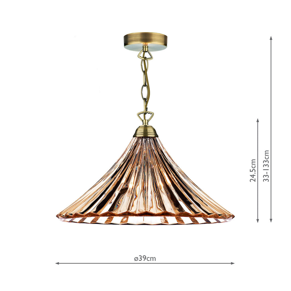 Ardeche 1 Light Large Pendant Amber Glass & Antique Brass<br>Antique Brass
