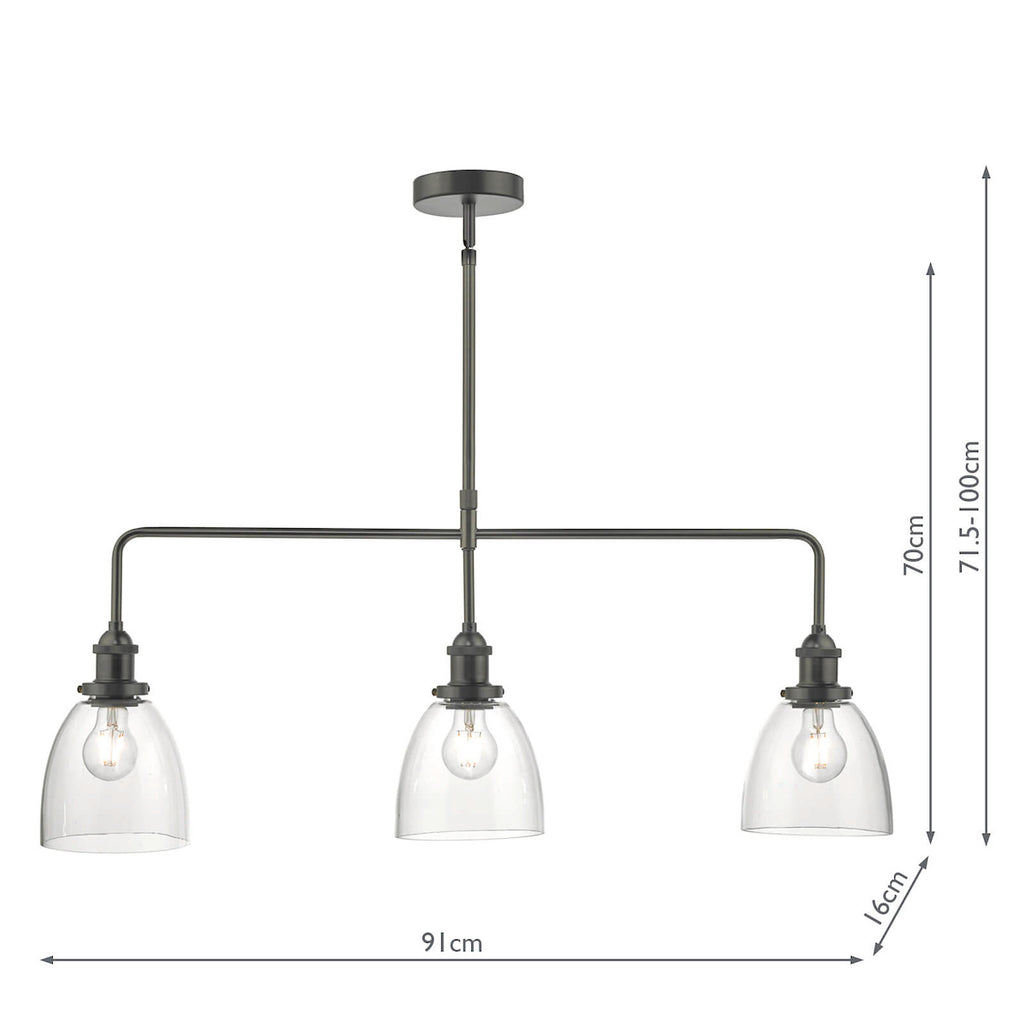 Arvin 3 Light Bar Pendant Antique Chrome & Glass<br>Antique Chrome