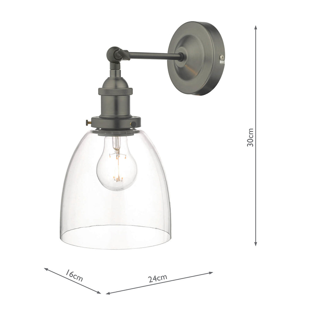 Arvin Industrial Wall Light Antique Chrome with Clear Glass Shade <br>Antique Chrome