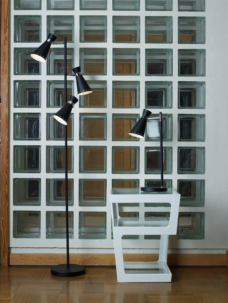 Ashworth 3 Light Floor Lamp Matt Black & Polished Chrome<br>Matt Black