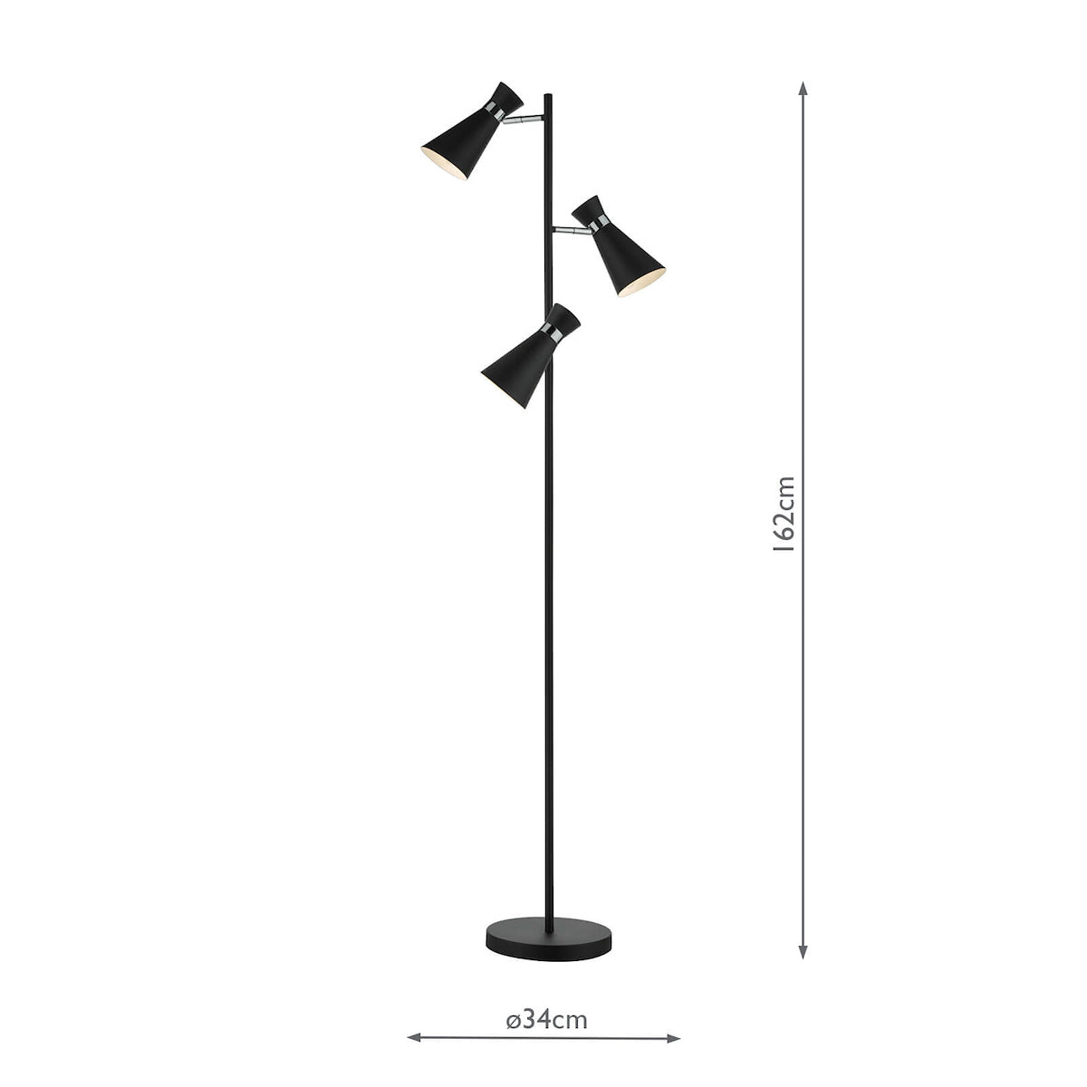 Ashworth 3 Light Floor Lamp Matt Black & Polished Chrome<br>Matt Black