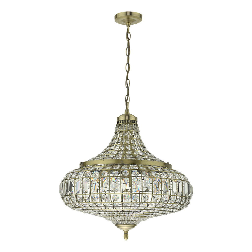 Asmara 6 Light Pendant Antique Brass Crystal<br>Crystal
