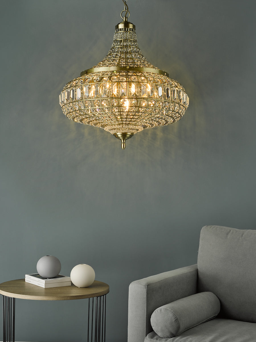 Asmara 6 Light Pendant Antique Brass Crystal<br>Crystal