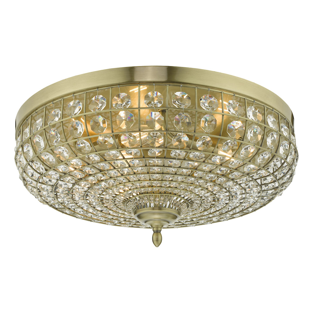 Asmara 5 Light Flush Antique Brass Crystal<br>Crystal