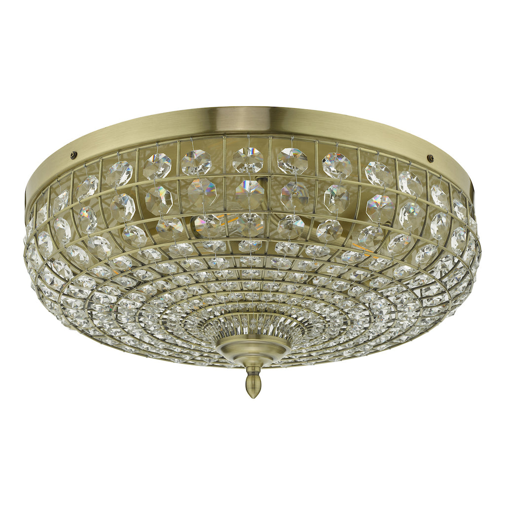Asmara 5 Light Flush Antique Brass Crystal<br>Crystal